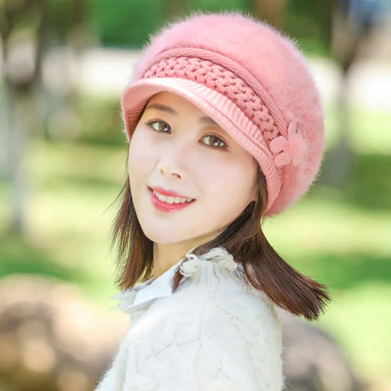 

Berets Caps for Women Korean Rabbit Knitted Beret Hat Baret Winter Femme Beanies Hats