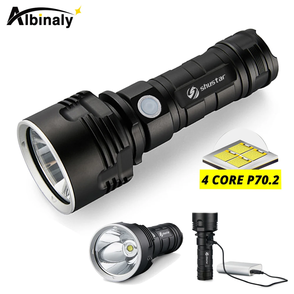 Ceny Ultra jasne led latarka z 4 CoreP70.2 koralik świetlny 3 tryby oświetlenia wodoodporna camping huting światła zasilany przez 26650 baterii