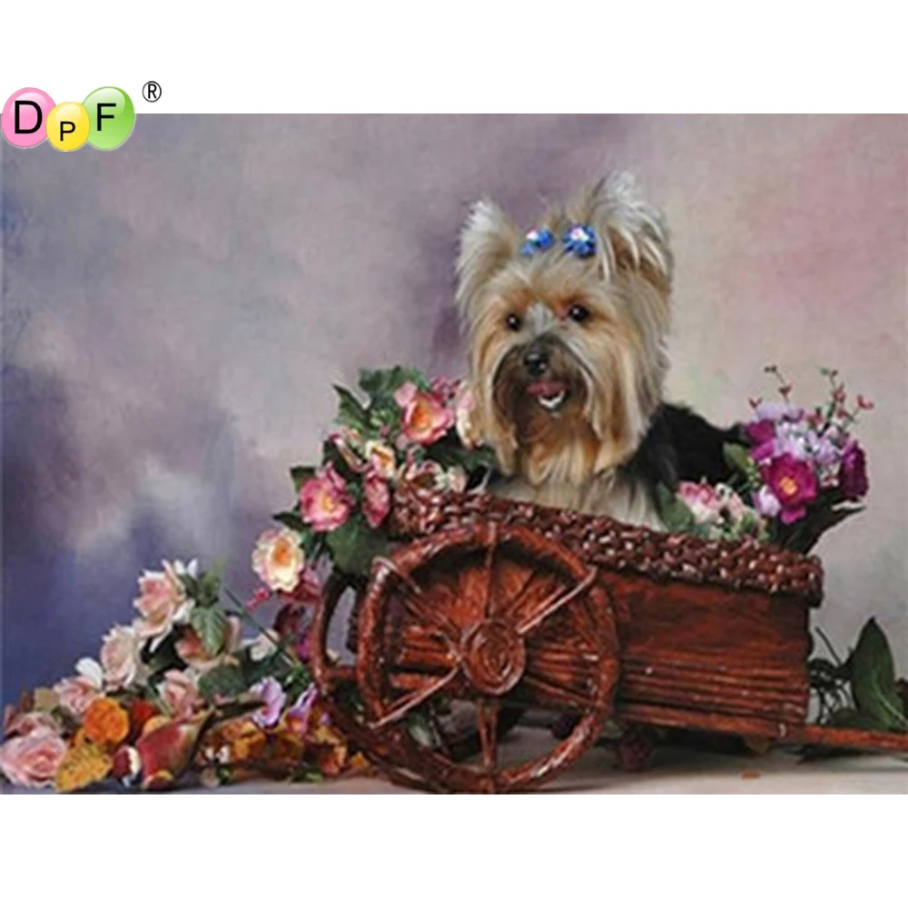 

DPF dog and flower DIY 5D diamond painting crafts ice river snow diamond mosaic square cross stitch home decor diamond embroider