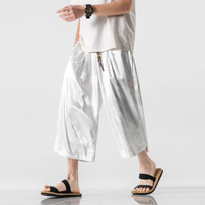 Men Harem Pants Chinese Style Draped Wide Leg Calf-Length M-5XL