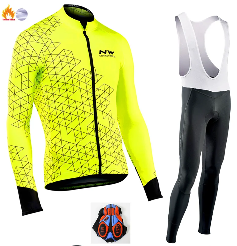 Winter Jersey Suit Pro Team NW велосипедная майка 9D комплект с нагрудником MTB униформа Одежда для велосипеда Мужская зимняя теплая флисовая велосипедная Одежда для велоспорта - Цвет: Winter Jersey Suit