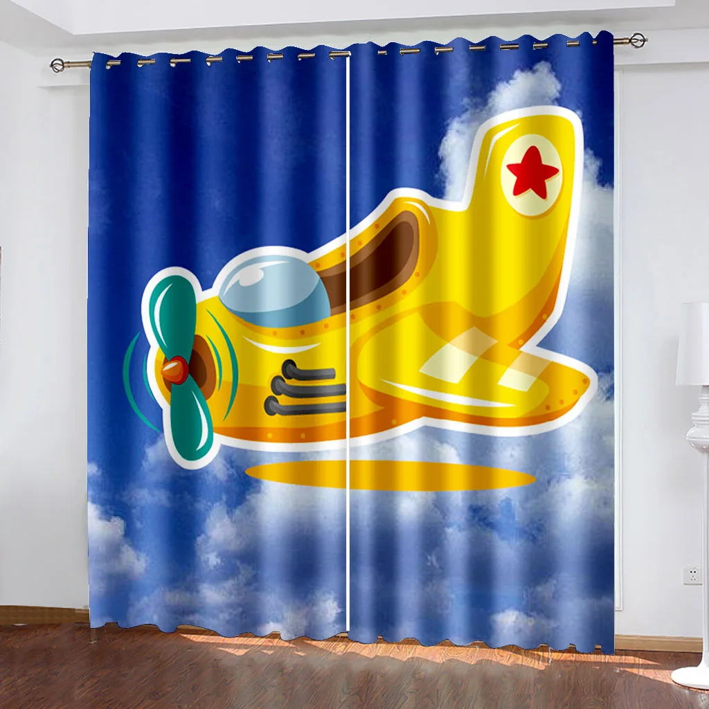 

3D Digital Printing Airplane Pattern Woven Curtains for Bedroom Left and Right Biparting Open Home Modern Blackout Curtains