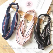 Трехштатная южнокорейская Универсальная повязка на голову с цветочным принтом и крестиком, хипстерская шифоновая повязка на голову с цветами, резинки для волос, аксессуары для волос