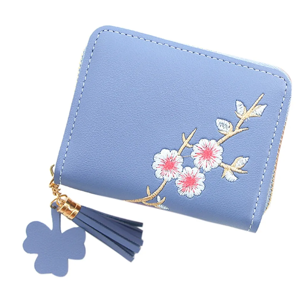 Женские сумки, уличная мода, сплошной цвет, цветок, бахрома, кожа, кошелек для карт, женская маленькая сумка для денег d45 - Цвет: Небесно-голубой