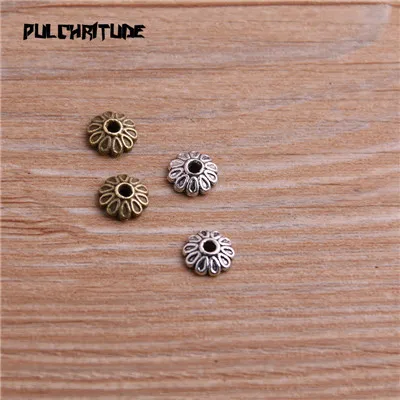 Two color Pulchrode 100 шт 3*8*8 мм два цвета бусины шапки Шарм полые круглые Цветочные Подвески Ювелирные аксессуары DIY сосуд подвески - Окраска металла: Two color