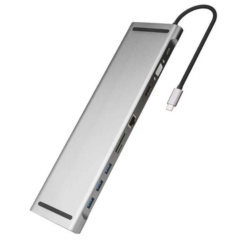 10 в 1 USB C адаптер типа C в конвертер HDMI VGA USB концентратор с SD/TF кардридер зарядка PD RJ45 адаптер для MacBook
