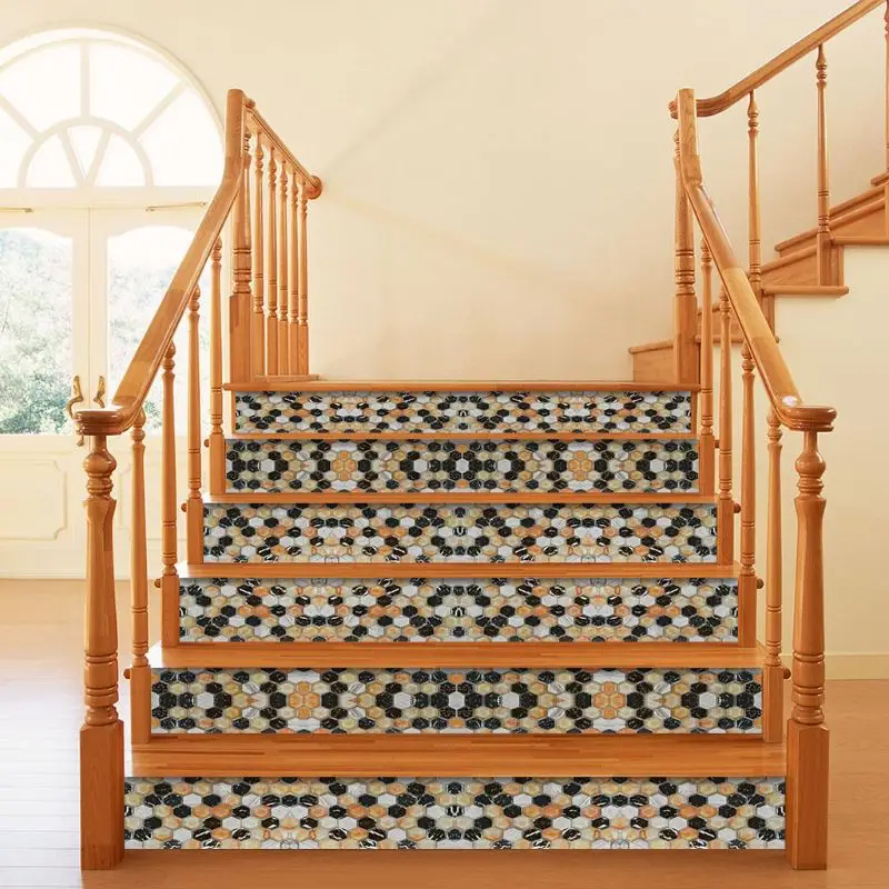 

6pcs/set 3D Simulation Stone Staircase Stair Riser Floor Sticker Self Adhesive DIY Stairway Waterproof PVC Wall Decal Home Decor