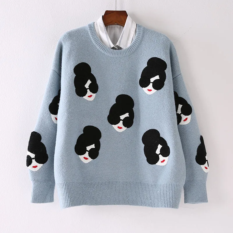 sweater women Winter Pull Jumpers Oneck Cartoon GIRL Printed Knit Sweaters Pull Femme Thick Christmas Women Sweater Femme sweater women Winter Pull Jumpers Oneck Cartoon GIRL Printed Knit Sweaters Pull Femme Thick Christmas Women Sweater Femme