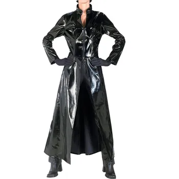 

Male Trench Long Design Leather Overcoat PVC Long Trench Coat Men and Women Neutral Night Singer Ds Costumes Windbreaker Men