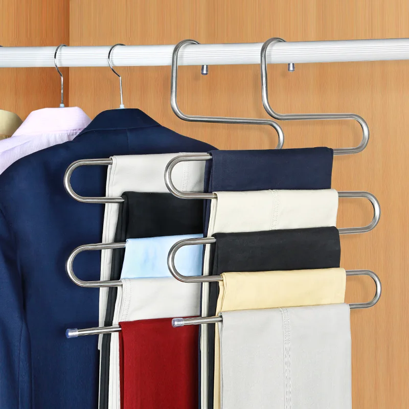 5 layers Stainless Steel Clothes Hangers S Shape Pants Storage Hangers Clothes Storage Rack Multilayer Storage Cloth Hanger
