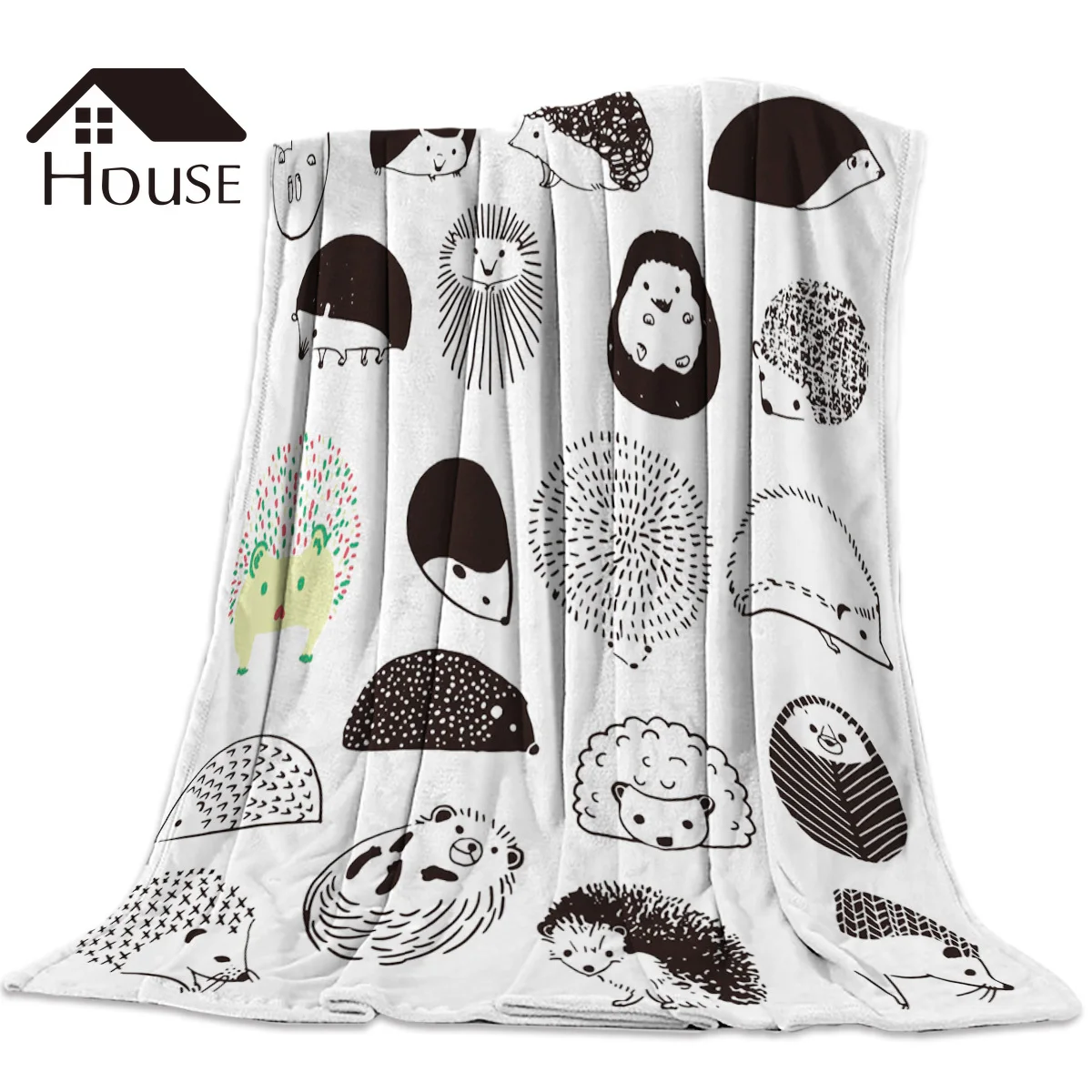 

Hand Drawn Hedgehog Cartoon Animal Blanket Funny Printed Soft Boy Girl Baby Coral Fleece Animal Blankets Warm Sofa Bed Sheets