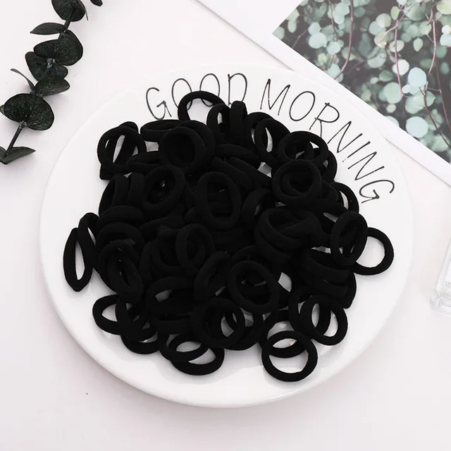 New 100PCS/Lot Girls Candy Colors Nylon 3CM Rubber Bands Children Safe Elastic Hair Bands Ponytail Holder Kids Hair Accessories - Цвет: crude black