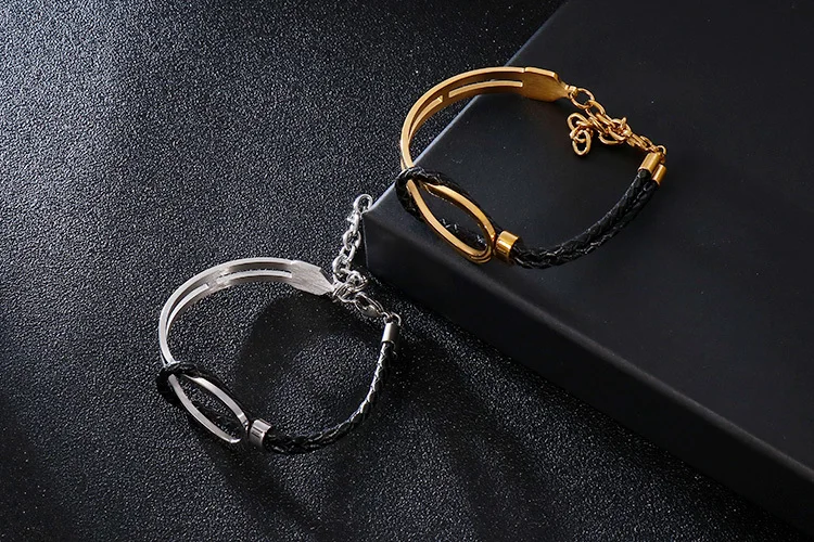 Adjustable Double Layer Leather Bracelet Man Gold/Black Stainless Steel Mens Wrap Bracelets Male Bangles Personalized Jewelry