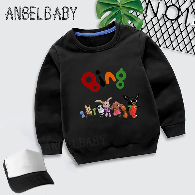 Детские толстовки с капюшоном с принтом кролика и кролика; свитер для мальчиков и девочек; детские осенние Топы; хлопковая одежда для малышей; KYT5169 - Цвет: 5169G-Black