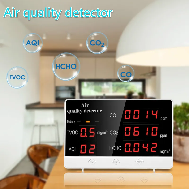 Цифровой детектор качества воздуха многофункциональный CO Co2 HCHO TVOC