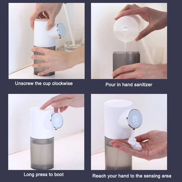 Dispensador de sabonete automático, de espuma, com temperatura, display lcd, recarregável, sem toque, bomba de desinfetante para as mãos, para banheiro e cozinha 5