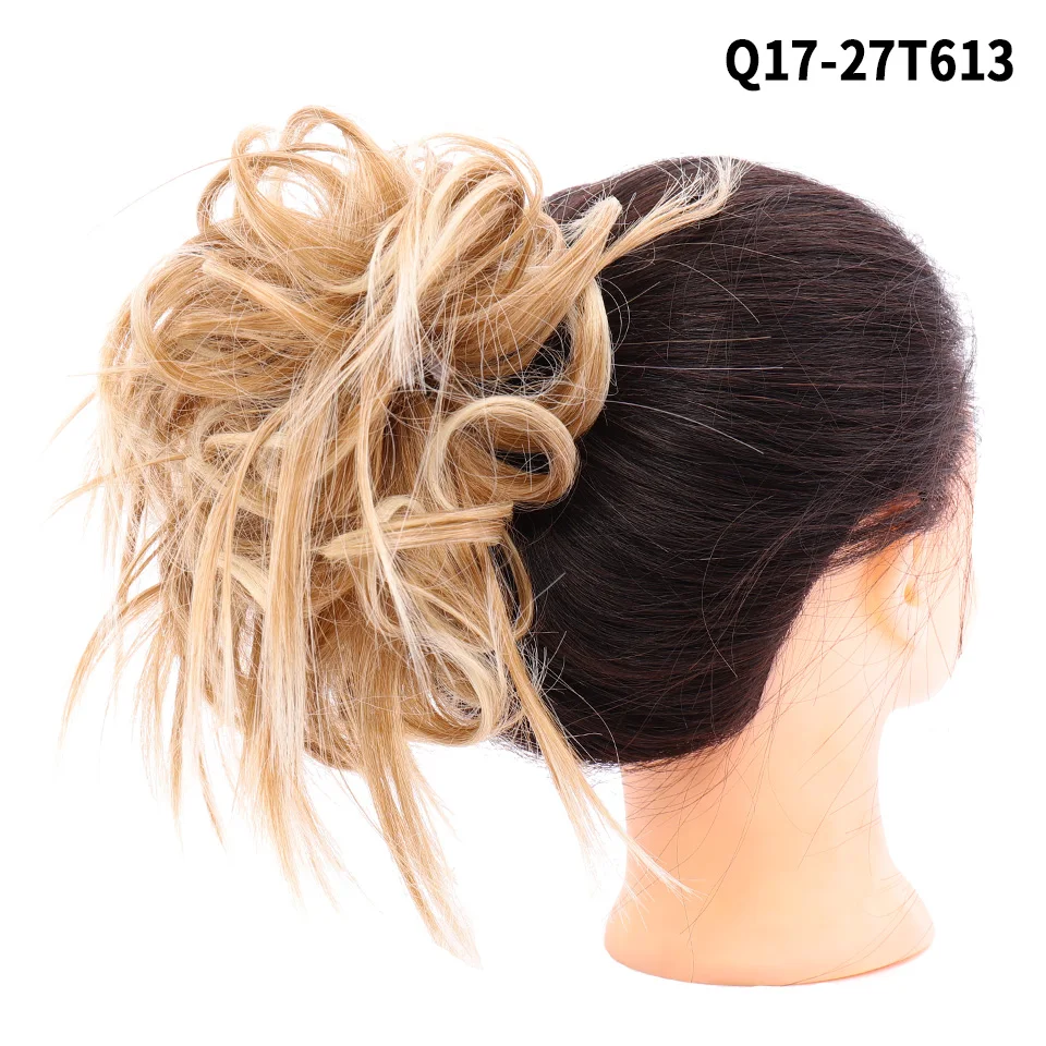 Синтетические резинки для волос шиньон грязные волосы булочка эластичная лента натуральный поддельный шиньон Термостойкое волокно для женщин LUPU парик - Цвет: 27T613