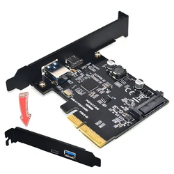 Add On Card USB 3.1 Type C PCIe Expansion Card PCI-e to 1 Type C and 1 Type A 3.0 USB Adapter PCI Express Riser Card For Desktop