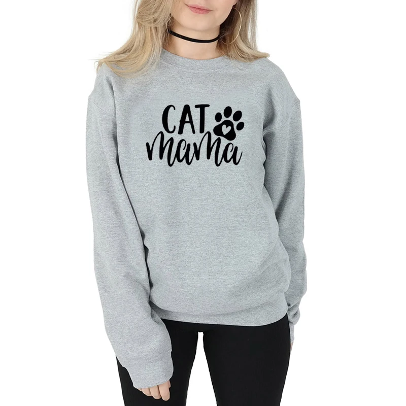 Новое поступление, Забавный свитер из чистого хлопка с изображением кошки, мамы, милой лапы, гранж, tumblr пуловеры в уличном стиле для девочек, повседневные Теплые Топы - Цвет: Gray-black txt