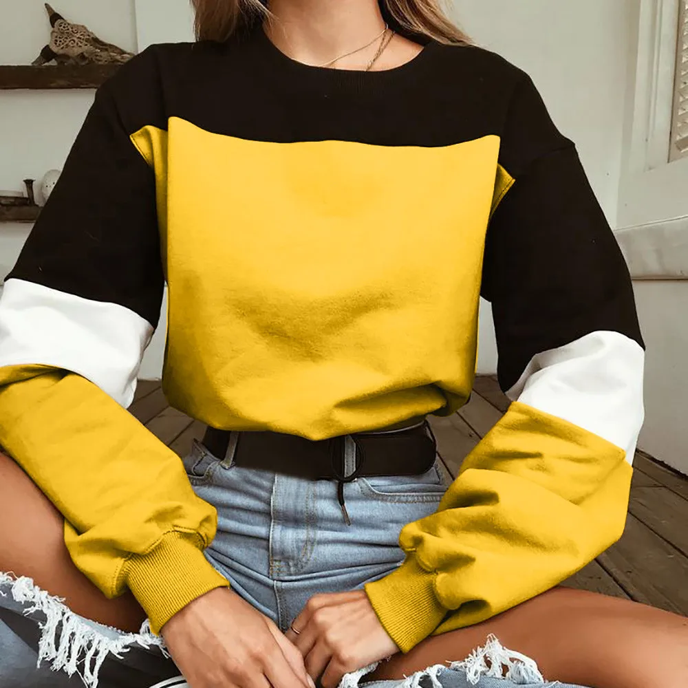 

SAGACE Women’s Sweatshirts Long Sleeve Harajuku Ladies Sweatshirts Splcing Color Pullover Tops sudaderas para mujer Aug14