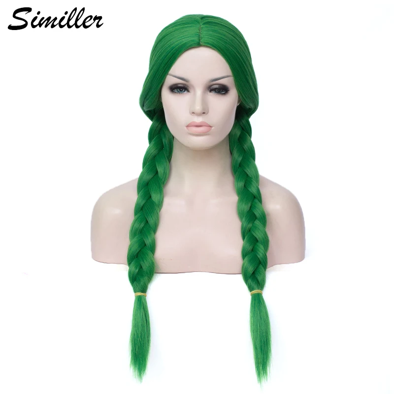 

Similler Long Braided Box Braids Wigs for Women High Temperature Fiber Central Part Dark Green Hair Synthetic Wig