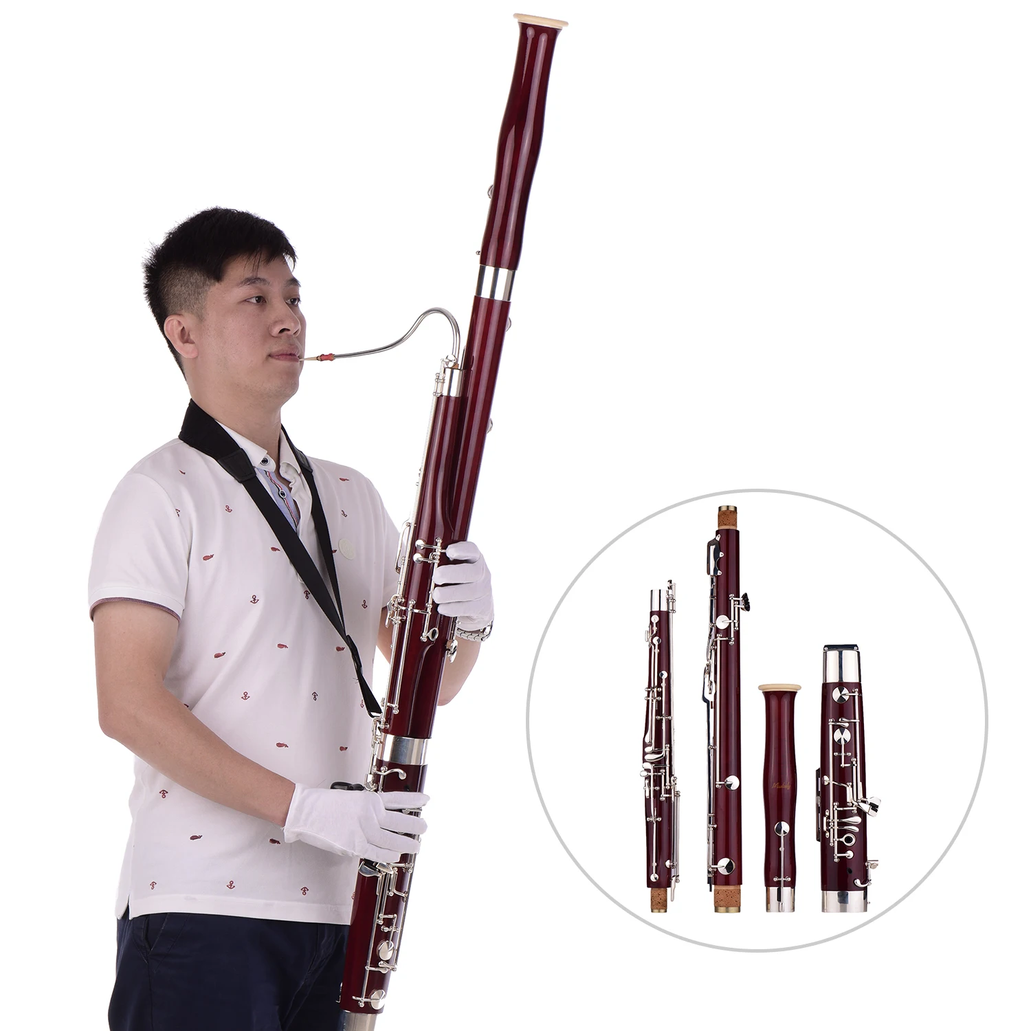 Muslady Профессиональный Bassoon C Ключ клен корпус Мельхиор посеребренные ключи духовой инструмент с тростником перчатки чехол - Цвет: Красный