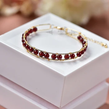 

14KGF Genuine Nature Sparkling Garnet Ruby Bracelet Delicate Bracelet For Women