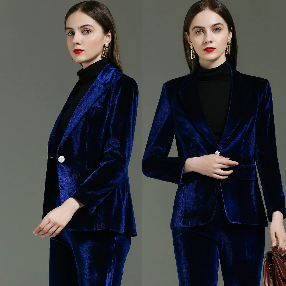 

Blue business casual jacket and Pants Set business suit office dress women's 2-piece professional women's clothing 2 piece set