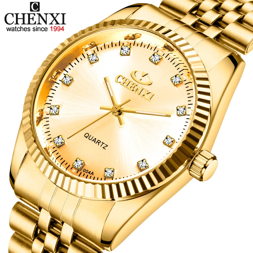 Gouden Nieuwe Klok Goud Mode Mannen Horloge Vol Goud Roestvrij Staal Quartz Horloges Polshorloge Wholesale Chenxi Horloge Mannen|watch metal|watch - AliExpress