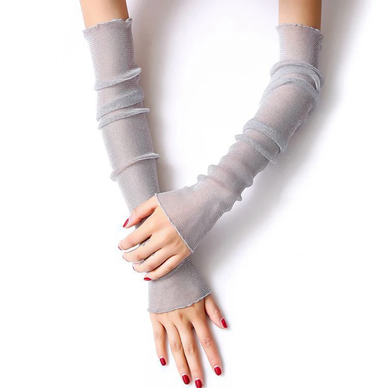 Summer Fashion Lady Gauze Sun Protection Sleeves Gloves Women Thin Long Fingerless Arm Warmers Sunscreen Uv Breathable Mittens fingerless gloves,arm sleeves,sunscreen gloves,ice sleeve gloves