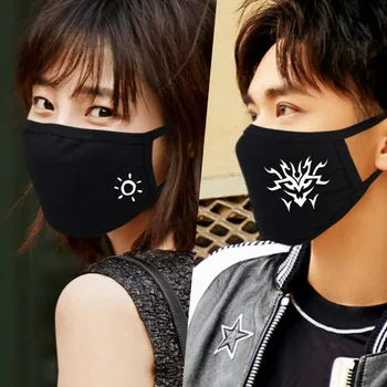 

3pcs Unisex Mouth Mask Cartoon Black Print Cool Face Cover Half Fashion Cute Breathable Warm Cotton Windproof Anti-Dust Masks