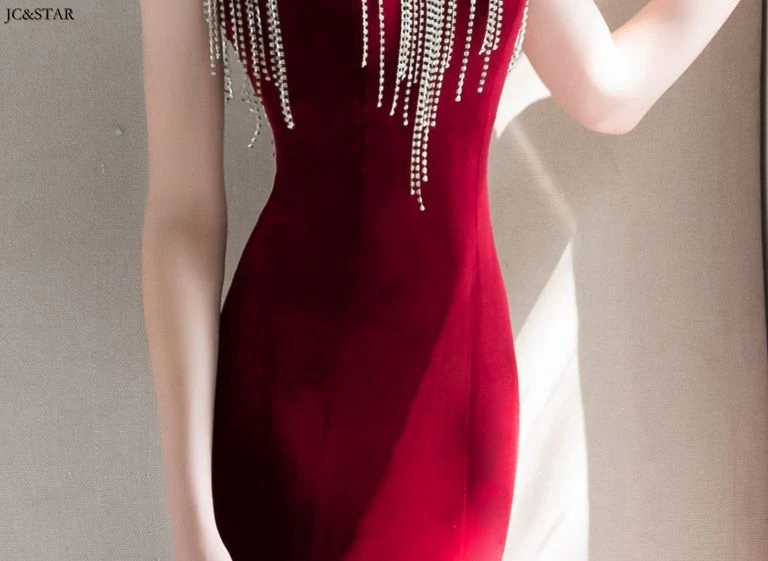 Robe de demoiseur d'honneur pour mariage новое бархатное платье с кристаллами и кисточками Бордовое платье Русалочки для подружек невесты длинное vestido madrinha