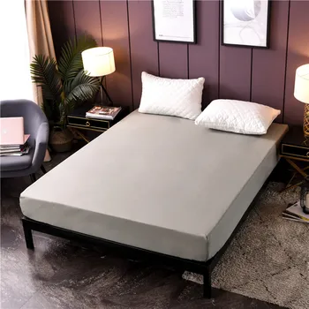 

Solid Color Waterproof Fitted Sheet Polyester Bedding Sheet Mattress Cover gray