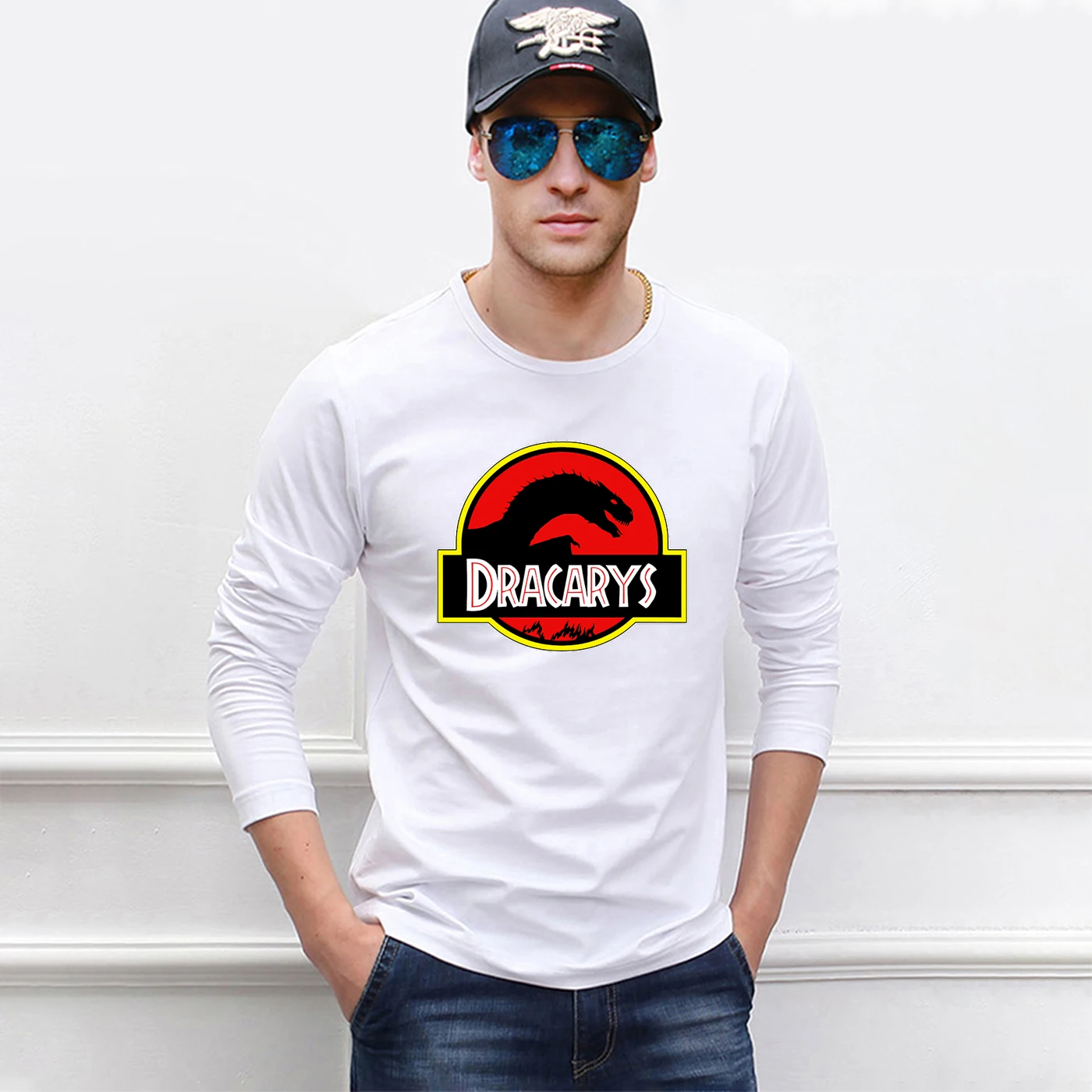Dracarys Дракон Футболка Игра престолов забавные мужские с длинным рукавом Топ динозавр повседневный хлопок топы тройники мужские Harajuku Толстовка