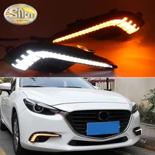 2PCS LED Tagfahrlicht Licht Dynamische Gelb Blinker 12V LED DRL Lampe Wasserdicht ABS Für Mazda 3 2017 2018 Axela