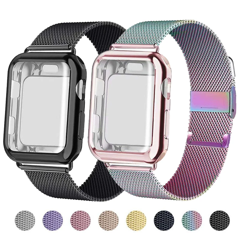 Чехол + металлический ремешок для Apple Watch 7 Band 41 мм 45 44 40 браслет с магнитной петлей