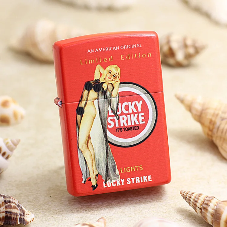 

Genuine Zippo windproof oil lighter copper Red LUCKY STRIKE cigarette Kerosene lighters With anti-counterfeiting code 205