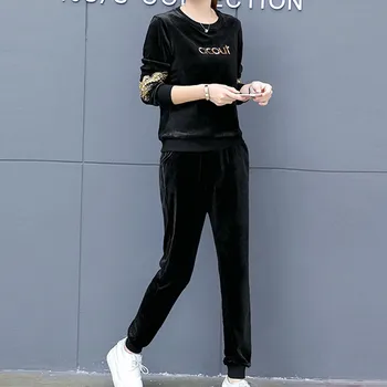 

Autumn Casual Sport Velvet Two Piece Set Women Long Tops Pants Jogging Sportswear Tracksuit Women Ropa Mujer Conjunto Feminino