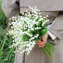 Белые Искусственные пластиковые цветы из ландыша, для домашнего стола, офиса, свадьбы, вечерние цветы, зеленые листья, букет цветов