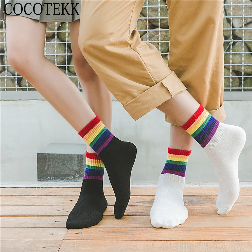 Женские носки зимние хлопковые радужные полосатые парные носки Модные Harajuku Теплые повседневные мужские носки Яркие Рождественские подарки