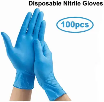 

100pcs Nitrile Disposable Gloves Food Grade Powder Blue Laboratory Nail Art Anti-Static Gloves Household Cleaning Gloves Safety