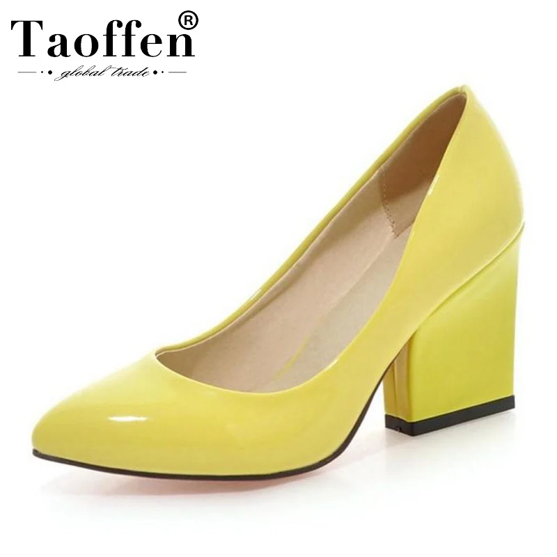 Taoffen Dropshipping Women'S Thick High Heels Pumps Shoes Women Slip On Office Wedding Pointed Toe 5 Colors Footwear Size 33-43 | Обувь