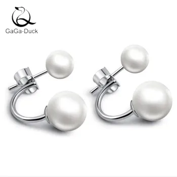

New Popular Beautiful 925 Sterling Silver Fashion Jewelry Wild Two Wearing Women Pearl Ball Personality Dangle Earrings E266