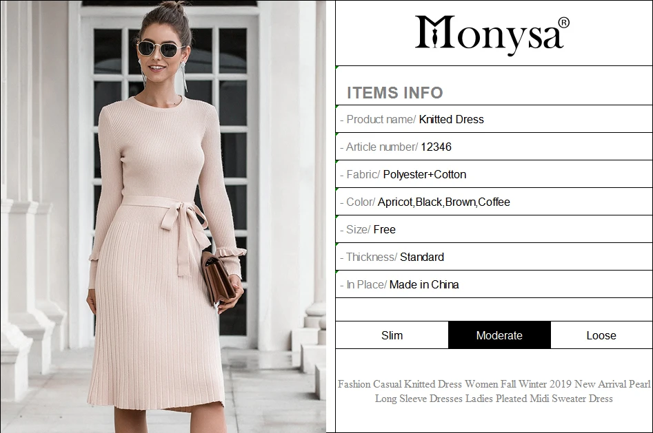 Fashion Casual Knitted Dress Women Fall Winter New Arrival Pearl Long Sleeve Dresses Ladies Pleated Midi Sweater Dress
