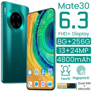 

Mate 30 Smartphone Android 10.0 8GB RAM 256GB ROM 4800mAh MTK6799 Deca Core CPU 6.3"Waterdrop Screen Mobile Phone Free Shipping