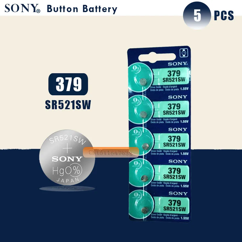 

5pcs Sony 100% Original 379 SR521SW D379 SR63 V379 AG0 Watch Battery Button Coin Cell MADE IN JAPAN 100% Original Brand