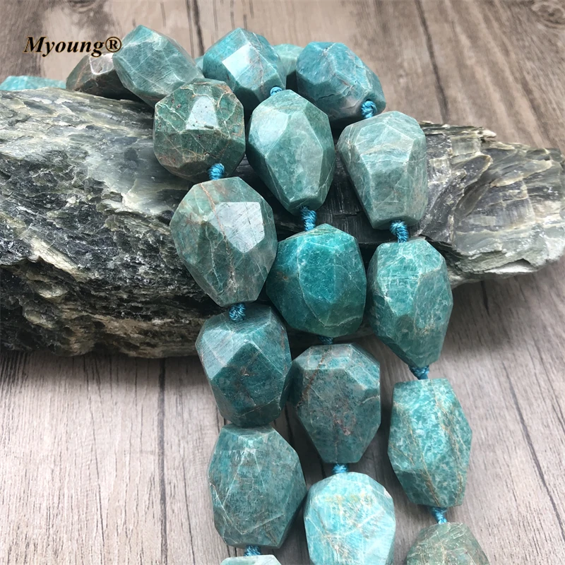 Faceted Natural Amazonite Cutting Nugget Stone Pendant Beads For DIY Jewelry Making MY1177