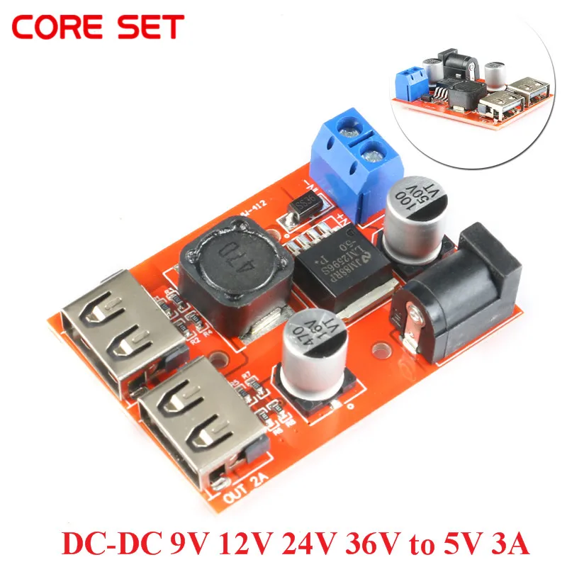 DC9V//12V//24V//36V Turn To 5V 3A Dual USB Charger Step-Down Converter Module 1PC