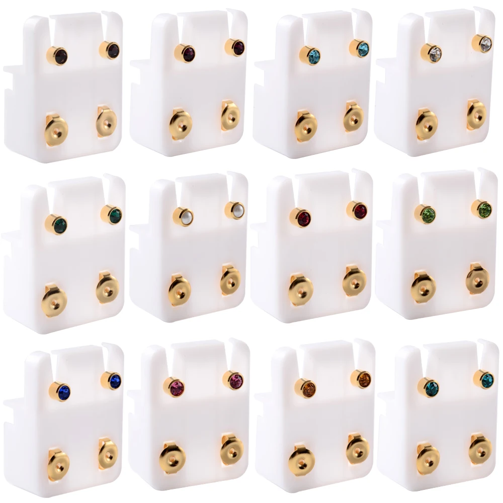 Paar 24K Gold Plating & stahl Birthstone Zirkon Ohr Bolzen CZ Edelstein Ohrringe Für Piercing Gun Ohr Tragus Knorpel piercing schmuck