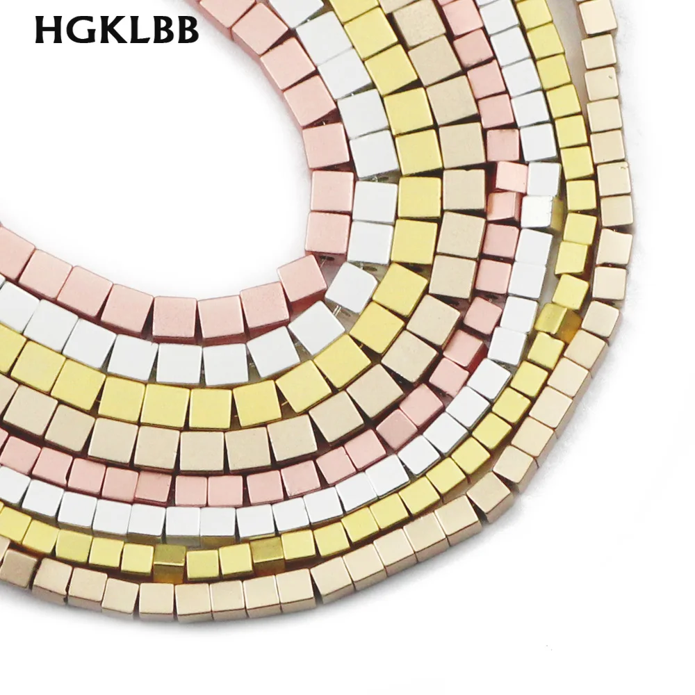 Квадратные гематитовые бусины HGKLBB из матового розового золота и серебра